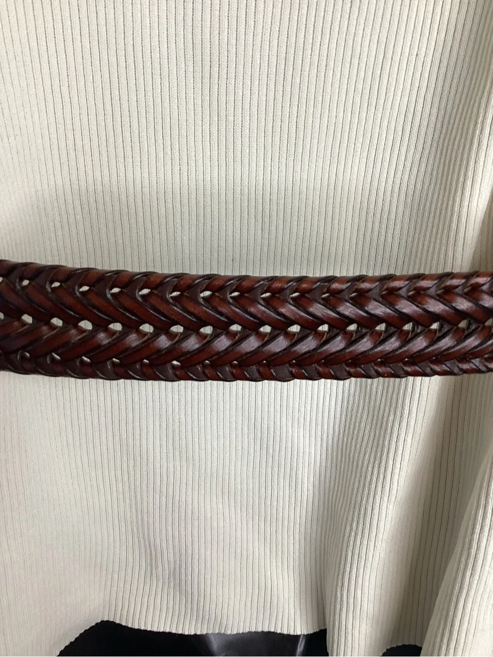 Braided Vegan Leather Belt in Brown with Silver Buckle